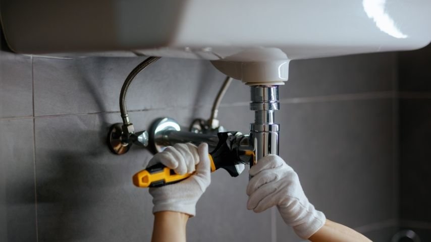 Fixing pipework under a bathroom sink